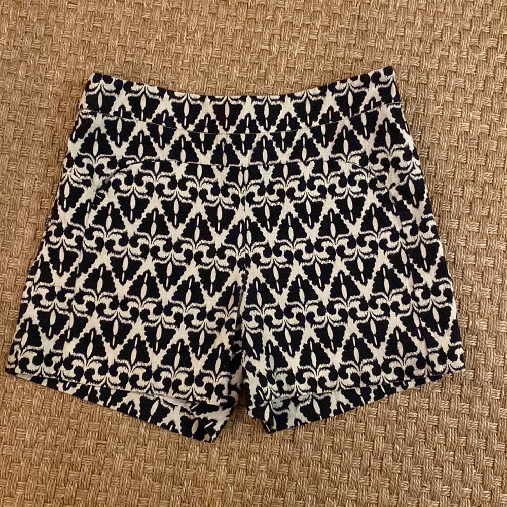 Anthropologie Cartonnier Black and Cream Cotton Blend High Waist Shorts